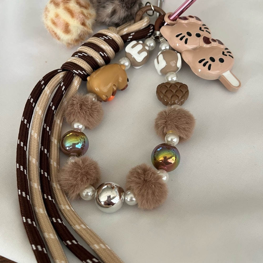 Brown and Beige Keychain with Charms